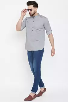 Grey plain pure cotton men-kurtas