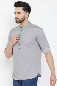 Grey plain pure cotton men-kurtas