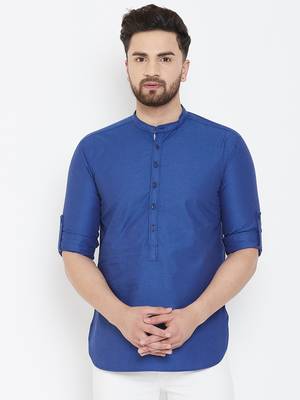 Blue plain pure cotton men-kurtas 1