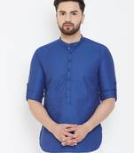 Blue plain pure cotton men-kurtas