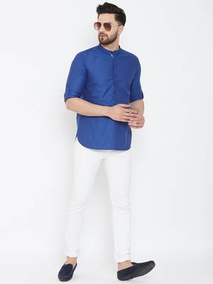 Blue plain pure cotton men-kurtas 2