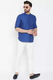 Blue plain pure cotton men-kurtas