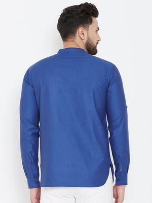 Blue plain pure cotton men-kurtas 3