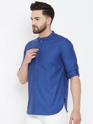 Blue plain pure cotton men-kurtas 4