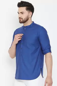 Blue plain pure cotton men-kurtas