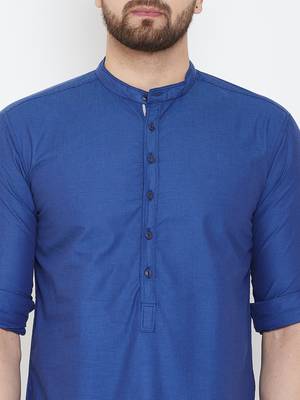 Blue plain pure cotton men-kurtas 5