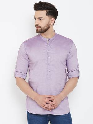 Purple plain pure cotton men-kurtas 1