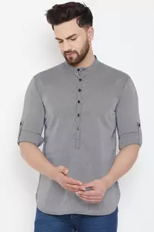 Grey plain pure cotton men-kurtas