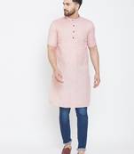 Pink plain pure linen men-kurtas