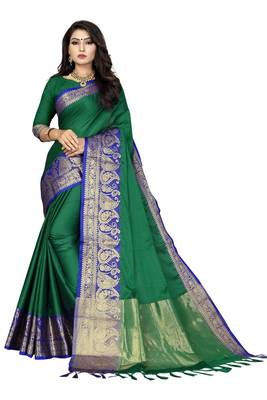 Perrot Color Soft Cotton Silk Heavy Border Saree With Blouse 1