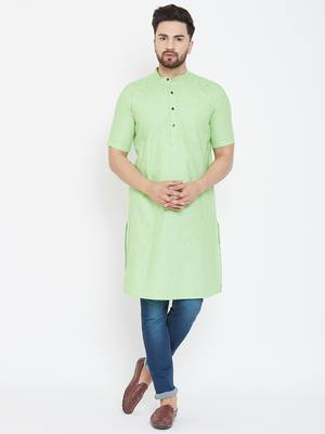 Green plain pure linen men-kurtas 1