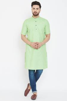 Green plain pure linen men-kurtas