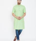 Green plain pure linen men-kurtas