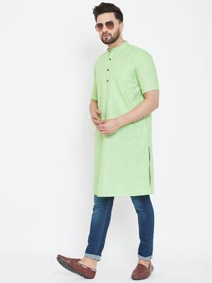 Green plain pure linen men-kurtas 2