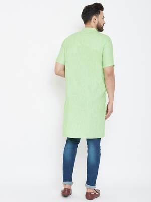 Green plain pure linen men-kurtas 3