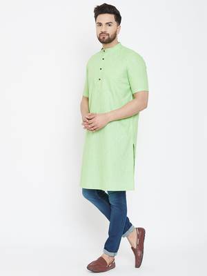 Green plain pure linen men-kurtas 4