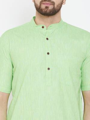 Green plain pure linen men-kurtas 5