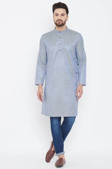 Blue plain pure cotton men-kurtas