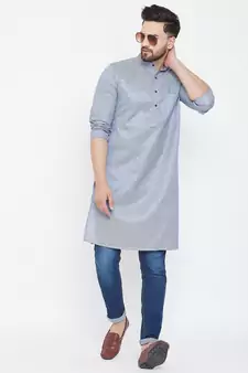 Blue plain pure cotton men-kurtas