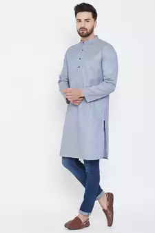 Blue plain pure cotton men-kurtas