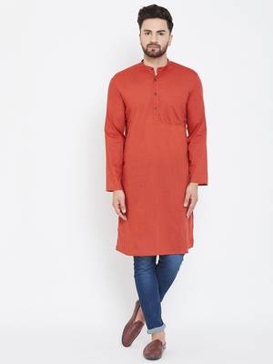Orange plain pure cotton men-kurtas 1