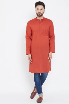 Orange plain pure cotton men-kurtas