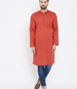Orange plain pure cotton men-kurtas