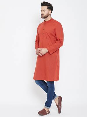 Orange plain pure cotton men-kurtas 4