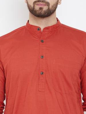 Orange plain pure cotton men-kurtas 5