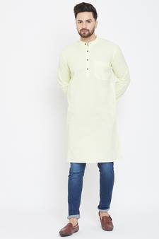 Yellow plain pure cotton men-kurtas