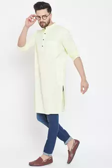 Yellow plain pure cotton men-kurtas