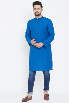 Blue plain pure cotton men-kurtas