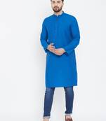 Blue plain pure cotton men-kurtas