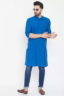Blue plain pure cotton men-kurtas