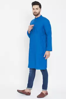 Blue plain pure cotton men-kurtas