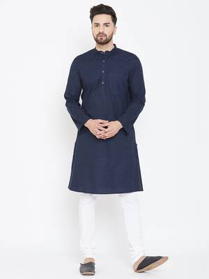 Blue plain pure cotton men-kurtas 1