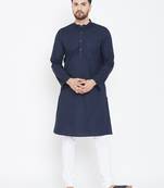 Blue plain pure cotton men-kurtas