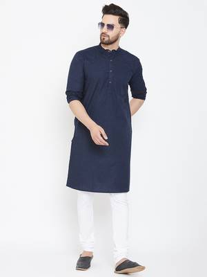Blue plain pure cotton men-kurtas 2