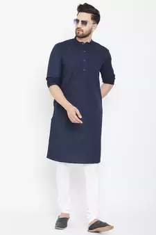Blue plain pure cotton men-kurtas