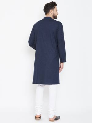 Blue plain pure cotton men-kurtas 3