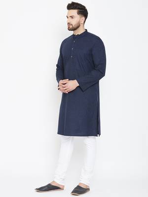 Blue plain pure cotton men-kurtas 4