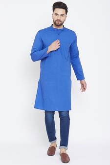 Blue plain pure cotton men-kurtas