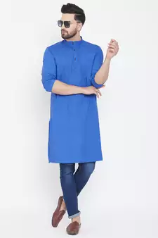 Blue plain pure cotton men-kurtas