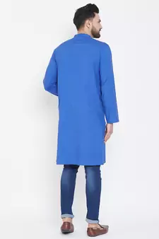Blue plain pure cotton men-kurtas