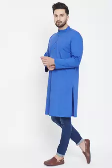 Blue plain pure cotton men-kurtas