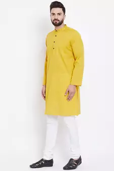 Yellow plain pure cotton men-kurtas