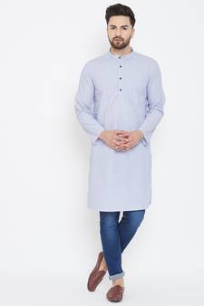 Blue plain pure cotton men-kurtas