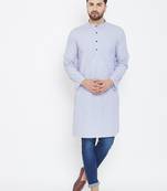 Blue plain pure cotton men-kurtas