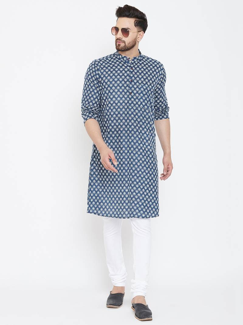 Blue plain pure cotton menkurtas even 3233118