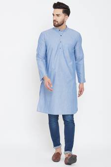 Blue plain pure cotton men-kurtas